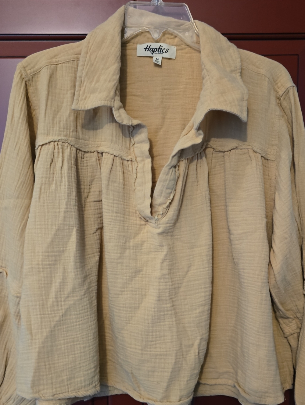 Haptics Cream Button-Front Gauze Tunic